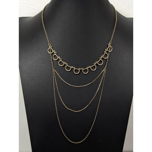 Lucky Brand Gold Tone Horse Bit Chain Derby Equestrian Layered Necklace Western - Picture 1 of 7